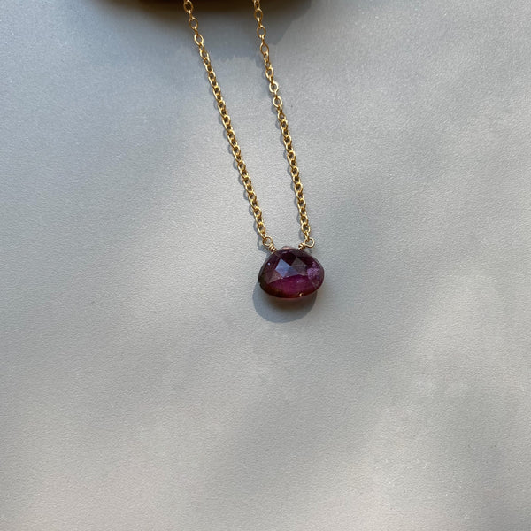 Pink Tourmaline Drop Necklace - Petite